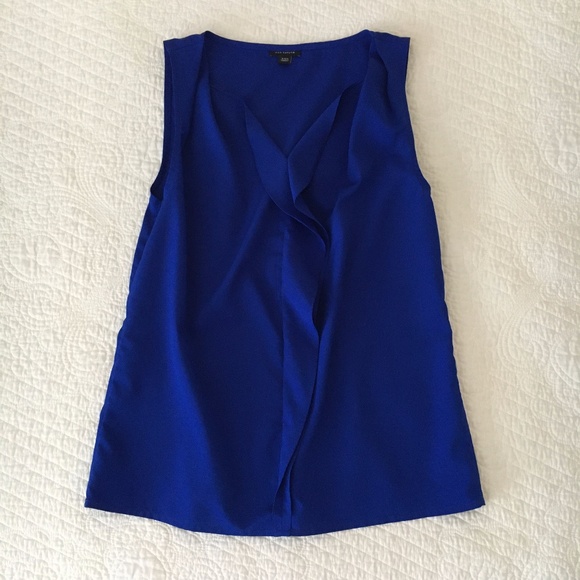 Ann Taylor Cascade Ruffle Shell Tank Sleeveless Blouse Blue Women’s XXS - Picture 2 of 7